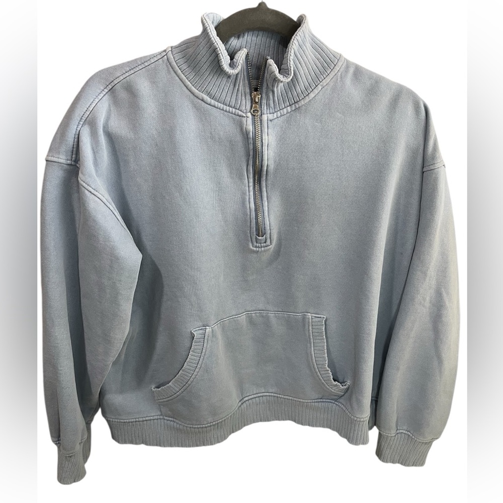 C & C California  Sunwashed Fleece Blue Quarter Zip Sweatshirt Cropped Large